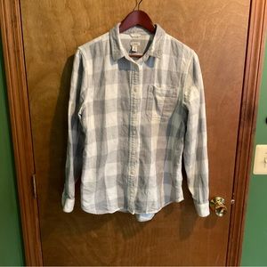 L.L. Bean Gray Plaid Button-Down Flannel Shirt - M